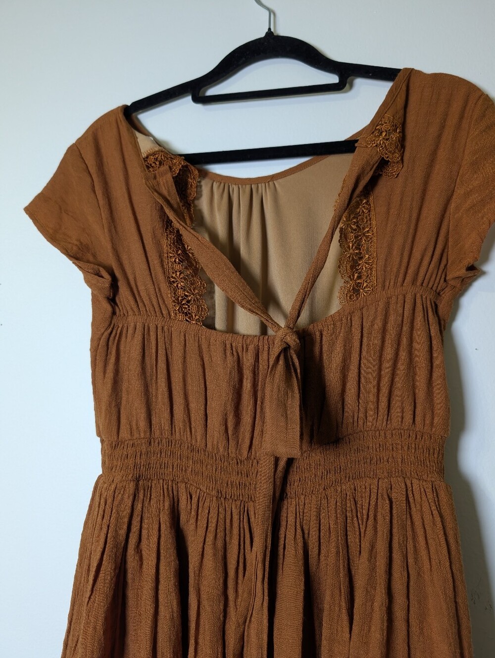 Mia Joy Boho Prairie Midi Dress Size 12 Open Back Cottagecore Romantic Rust - Picture 7 of 10